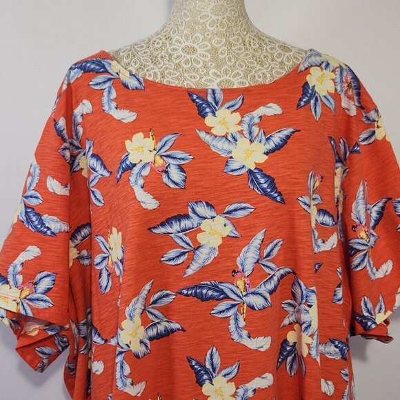 Old Navy Women's Size 4X Tropical Print Short Sleeve  Round Neck Tie Front Top - Picture 2 of 14